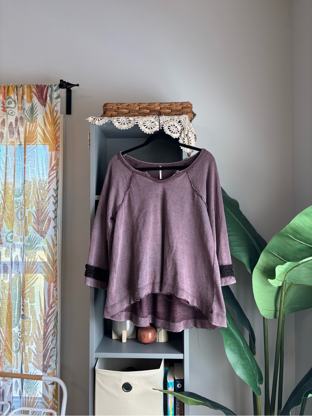 free people bell sleeve sweatshirt with crochet detailing